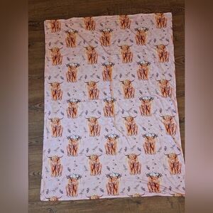 ●NEW● Custom Made Minky Blanket Pink Hyland Cow With Green Back ☆30x40☆